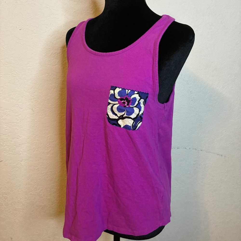 Vera Bradley Purple Tank Top Small Cotton Stretch Sleeveless Floral Pocket Women